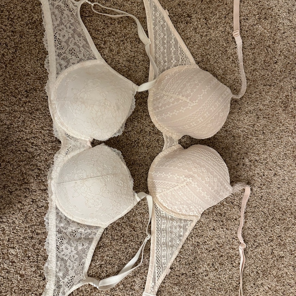 Lace Underwire Bra Set - White and Cream